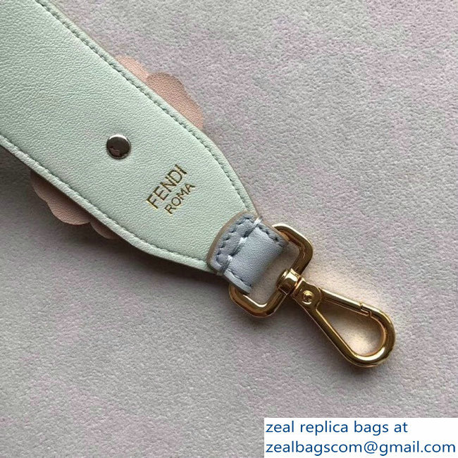 Fendi Leather Long Shoulder Strap You Flower Mini Studs Light Gray - Click Image to Close
