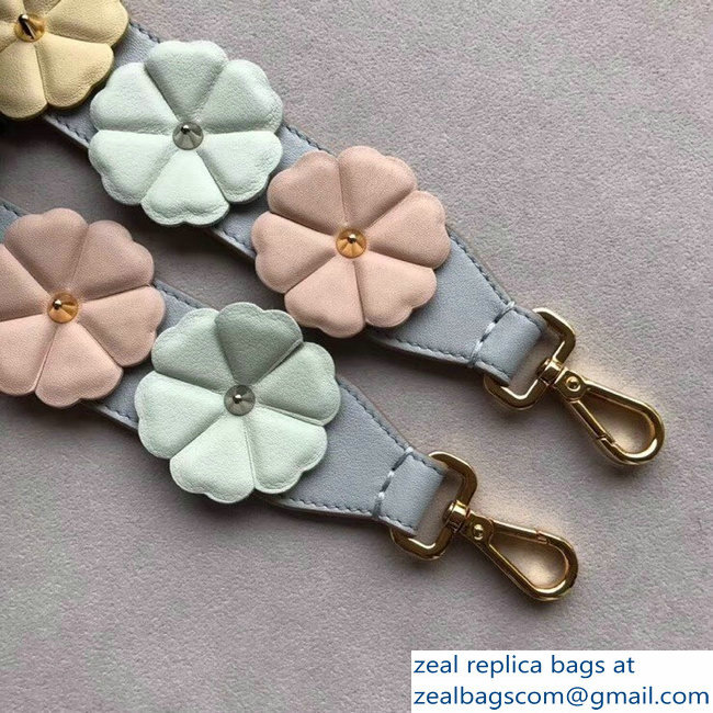 Fendi Leather Long Shoulder Strap You Flower Mini Studs Light Gray - Click Image to Close