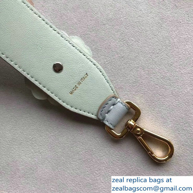 Fendi Leather Long Shoulder Strap You Flower Mini Studs Light Gray