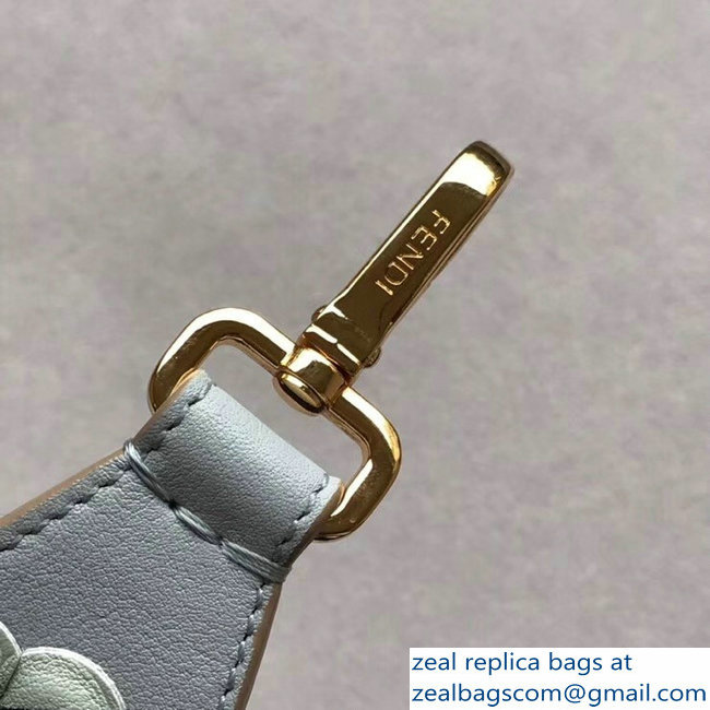 Fendi Leather Long Shoulder Strap You Flower Mini Studs Light Gray