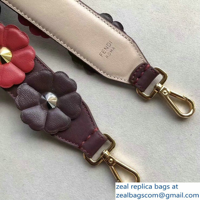 Fendi Leather Long Shoulder Strap You Flower Studs Burgundy