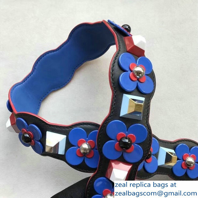 Fendi Leather Long Shoulder Strap You Flower Studs Wave Black