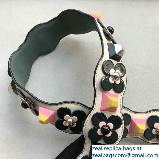 Fendi Leather Long Shoulder Strap You Flower Studs Wave White