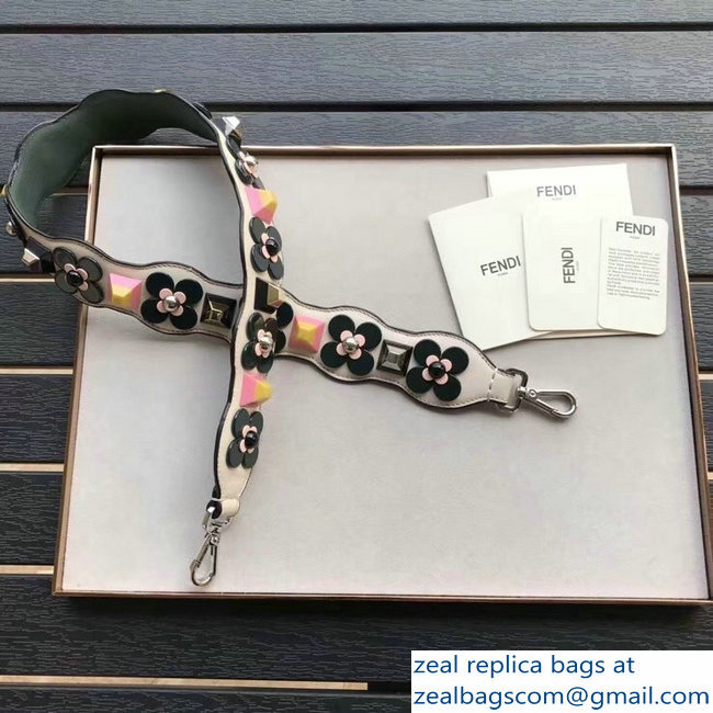 Fendi Leather Long Shoulder Strap You Flower Studs Wave White