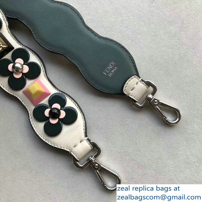 Fendi Leather Long Shoulder Strap You Flower Studs Wave White