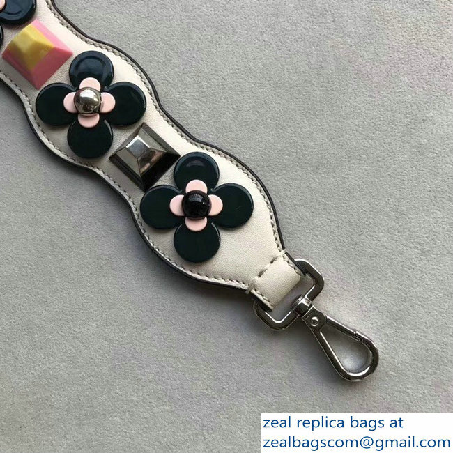 Fendi Leather Long Shoulder Strap You Flower Studs Wave White