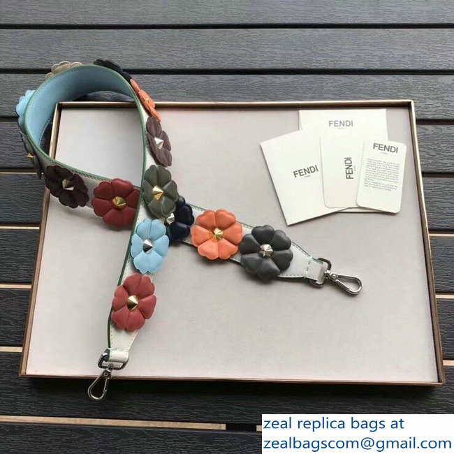Fendi Leather Long Shoulder Strap You Flower Studs White