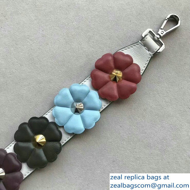 Fendi Leather Long Shoulder Strap You Flower Studs White