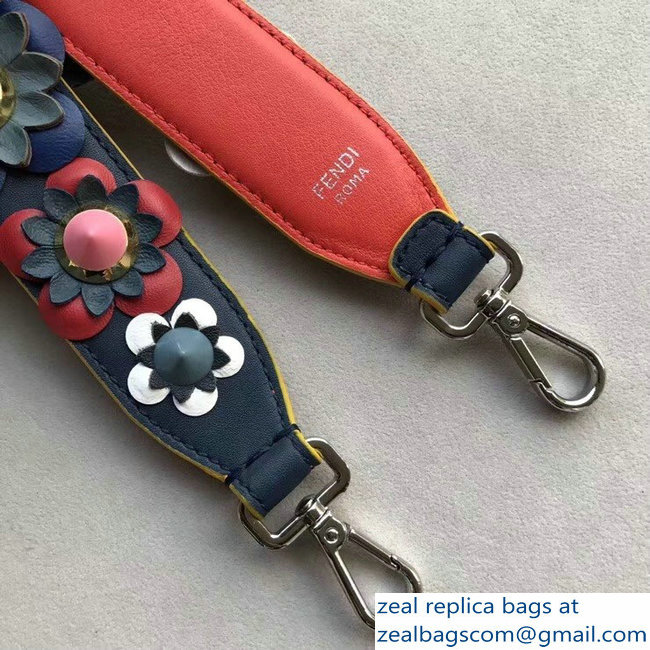Fendi Leather Long Shoulder Strap You Flowerland Blue