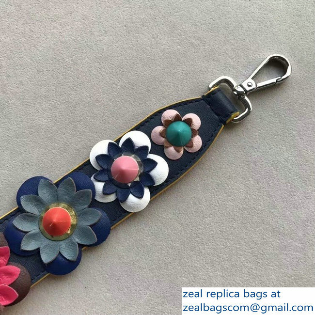 Fendi Leather Long Shoulder Strap You Flowerland Blue