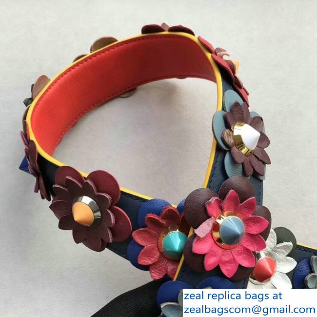 Fendi Leather Long Shoulder Strap You Flowerland Blue