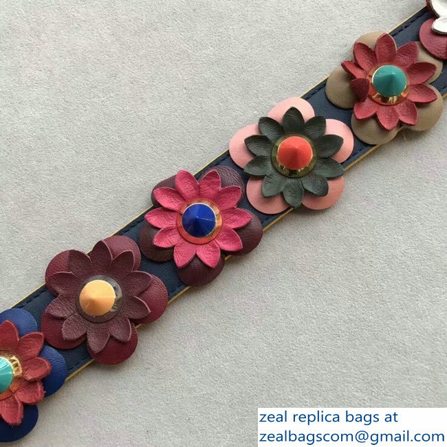 Fendi Leather Long Shoulder Strap You Flowerland Blue