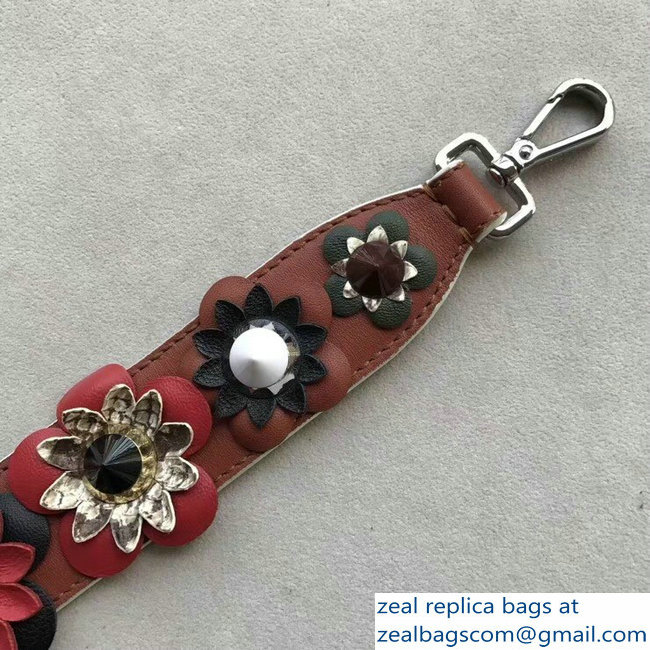 Fendi Leather Long Shoulder Strap You Flowerland Brown