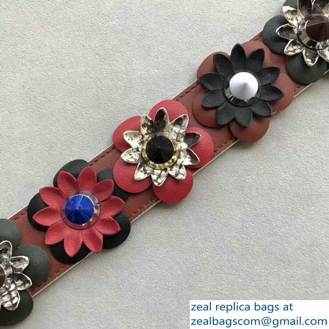 Fendi Leather Long Shoulder Strap You Flowerland Brown