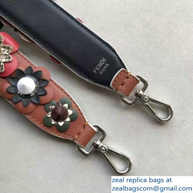 Fendi Leather Long Shoulder Strap You Flowerland Brown