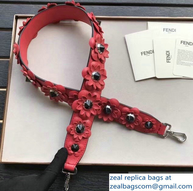 Fendi Leather Long Shoulder Strap You Flowerland Red