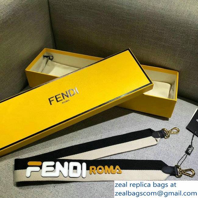 Fendi Leather Long Shoulder Strap You Mania Logo Black/White