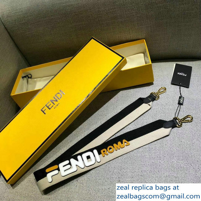 Fendi Leather Long Shoulder Strap You Mania Logo Black/White