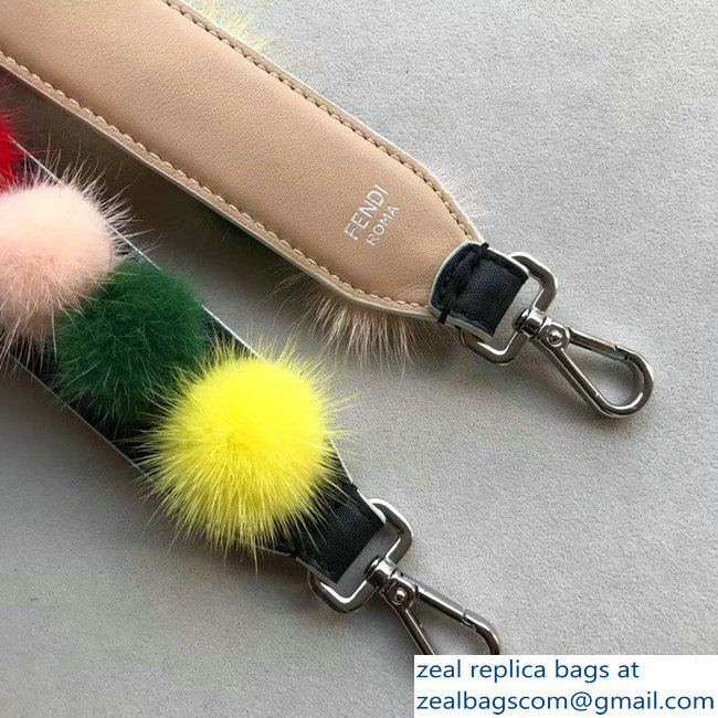 Fendi Leather Long Shoulder Strap You Mink Fur Pompoms