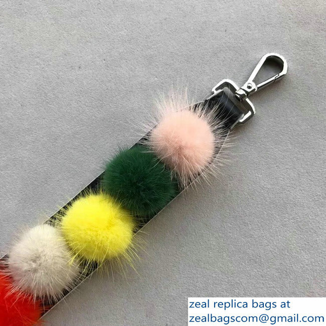 Fendi Leather Long Shoulder Strap You Mink Fur Pompoms