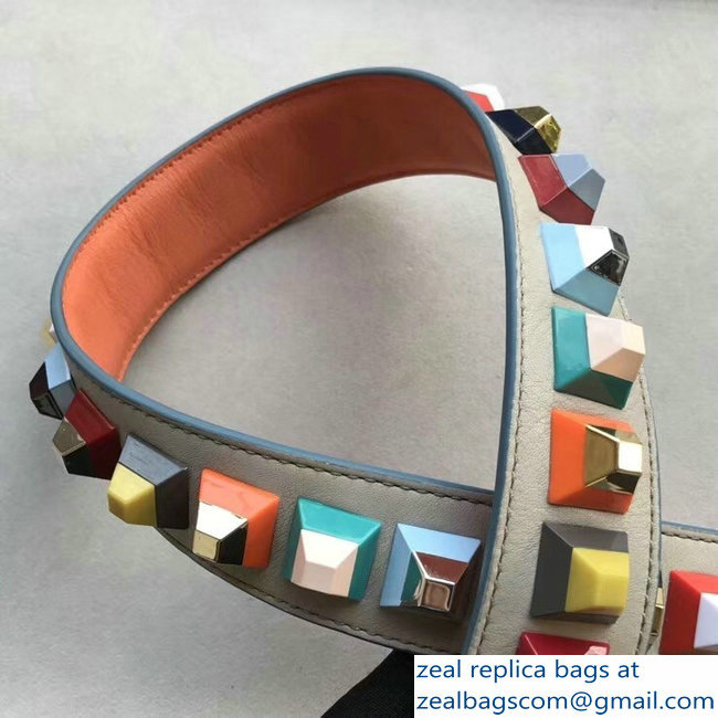 Fendi Leather Long Shoulder Strap You Multicolor Studs Beige