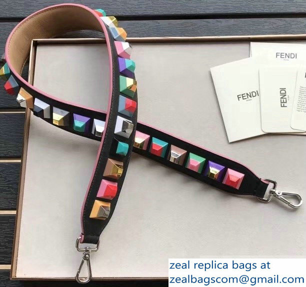 Fendi Leather Long Shoulder Strap You Multicolor Studs Black