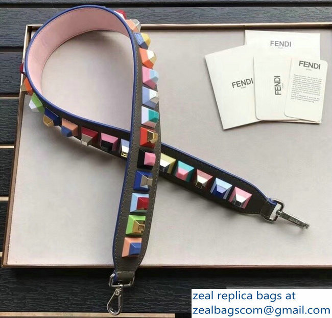 Fendi Leather Long Shoulder Strap You Multicolor Studs Etoupe - Click Image to Close
