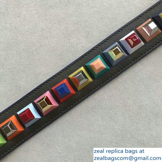 Fendi Leather Long Shoulder Strap You Multicolor Studs Etoupe