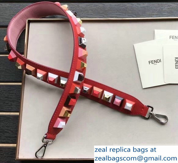 Fendi Leather Long Shoulder Strap You Multicolor Studs Red - Click Image to Close