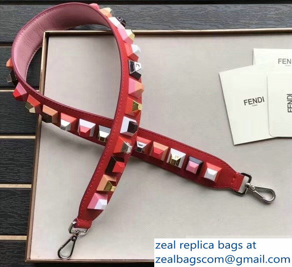 Fendi Leather Long Shoulder Strap You Multicolor Studs Red