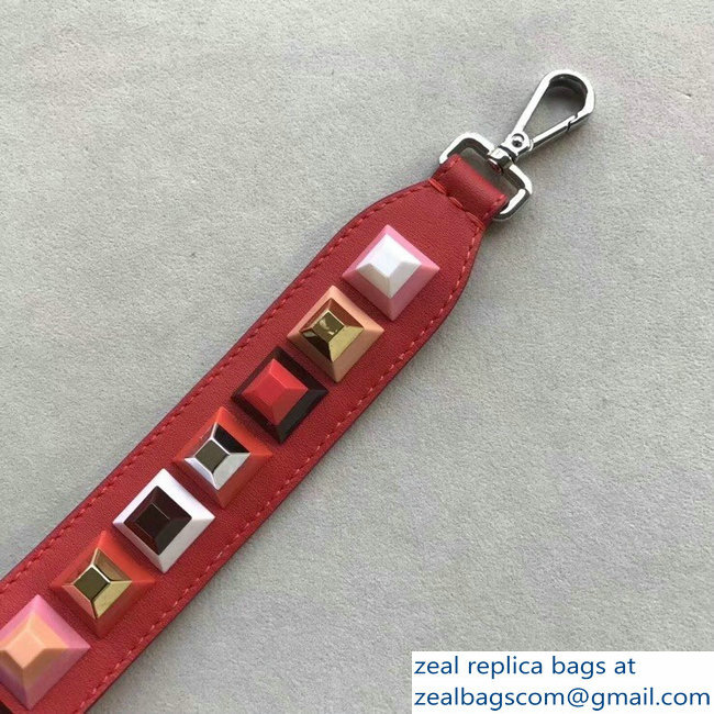 Fendi Leather Long Shoulder Strap You Multicolor Studs Red