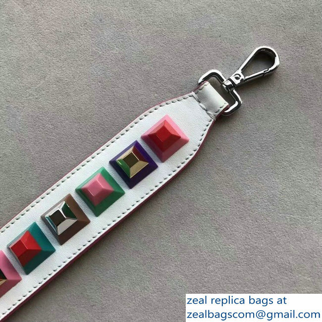 Fendi Leather Long Shoulder Strap You Multicolor Studs White - Click Image to Close