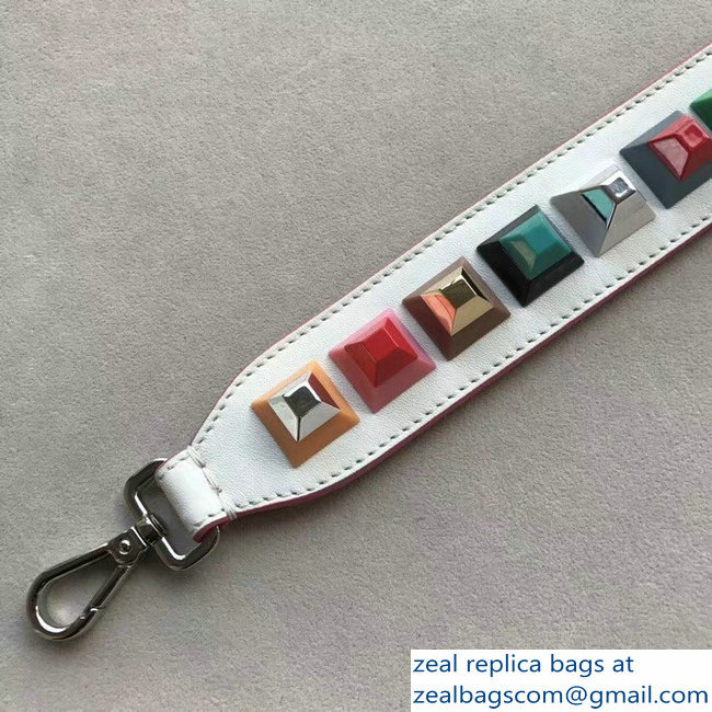 Fendi Leather Long Shoulder Strap You Multicolor Studs White - Click Image to Close