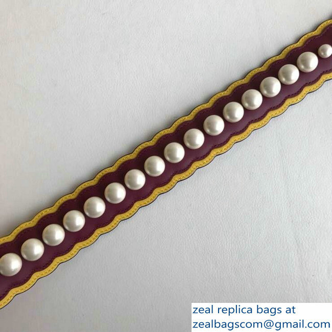 Fendi Leather Long Shoulder Strap You Pearls Burgundy