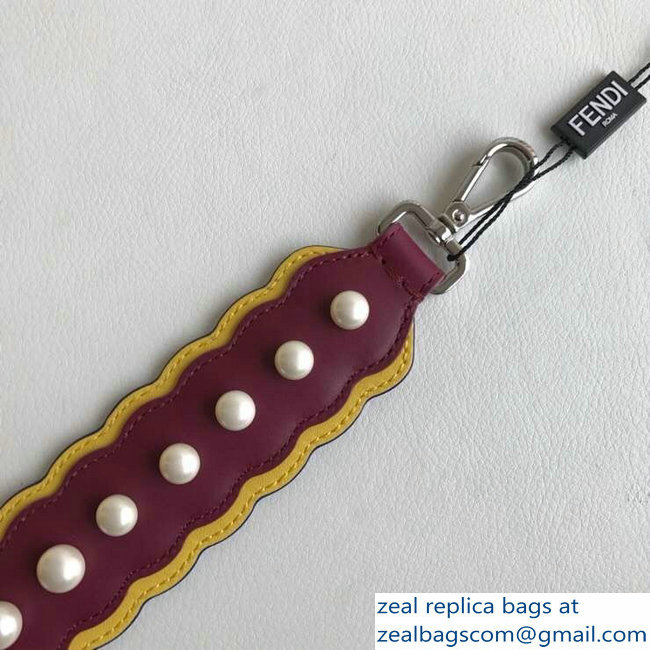 Fendi Leather Long Shoulder Strap You Pearls Burgundy