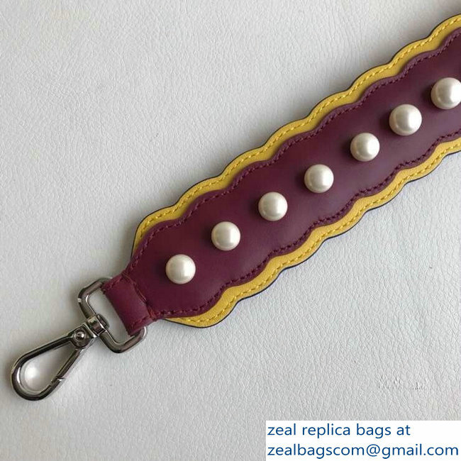 Fendi Leather Long Shoulder Strap You Pearls Burgundy - Click Image to Close