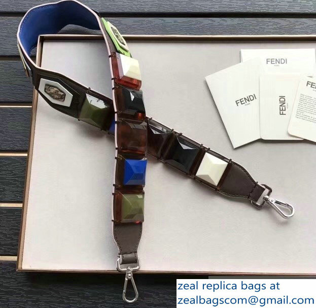 Fendi Leather Long Shoulder Strap You Resin Studs
