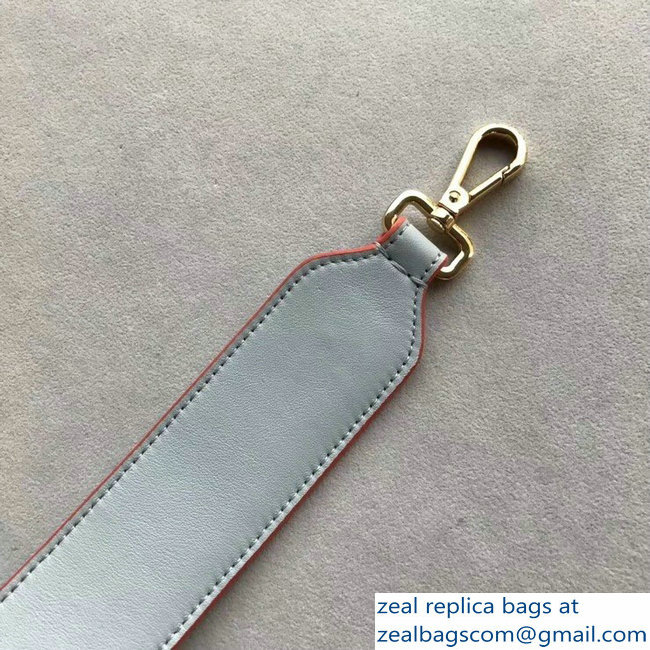 Fendi Leather Long Shoulder Strap You Studded Logo Light Gray