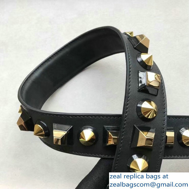 Fendi Leather Long Shoulder Strap You Studs Black/Gold