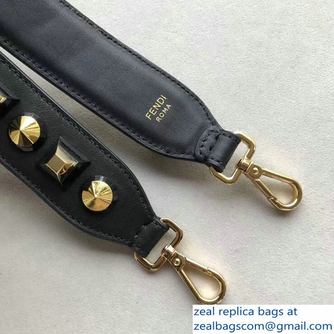 Fendi Leather Long Shoulder Strap You Studs Black/Gold