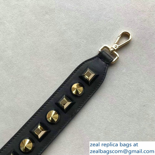 Fendi Leather Long Shoulder Strap You Studs Black/Gold