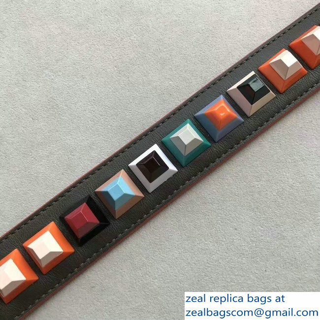 Fendi Leather Long Shoulder Strap You Studs Etoupe/Blue - Click Image to Close
