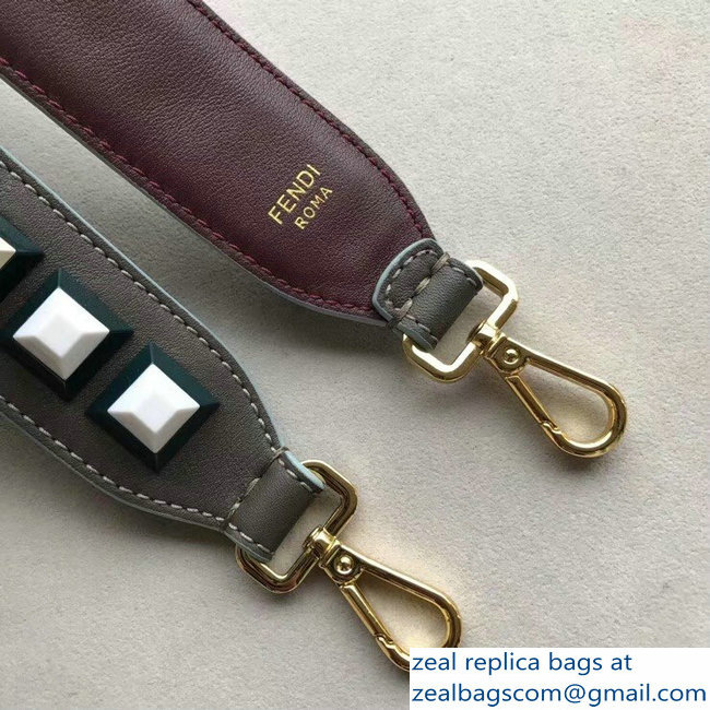 Fendi Leather Long Shoulder Strap You Studs Etoupe/Burgundy