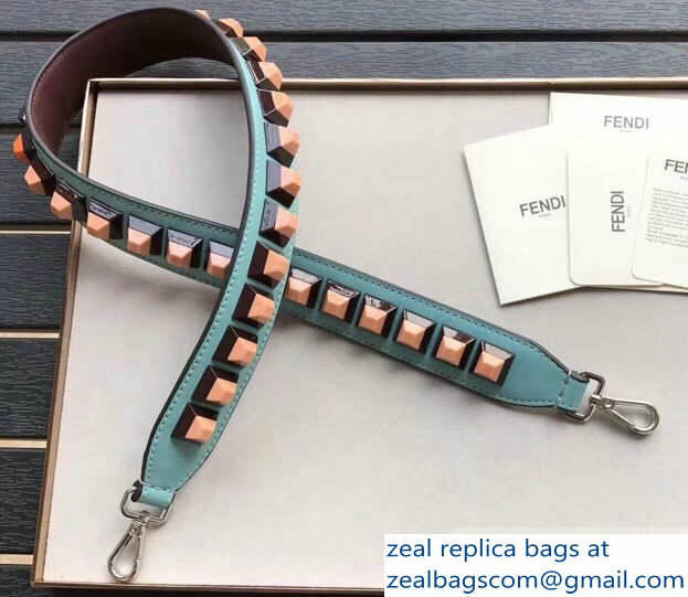 Fendi Leather Long Shoulder Strap You Studs Turquoise