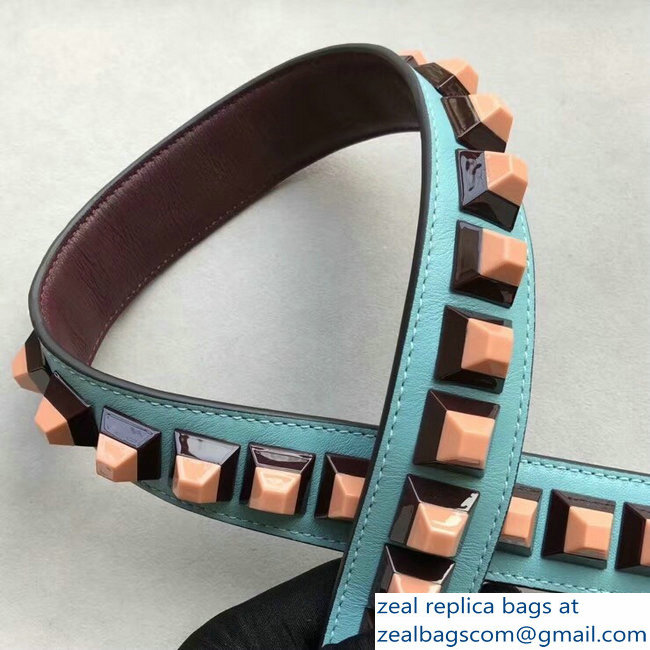 Fendi Leather Long Shoulder Strap You Studs Turquoise