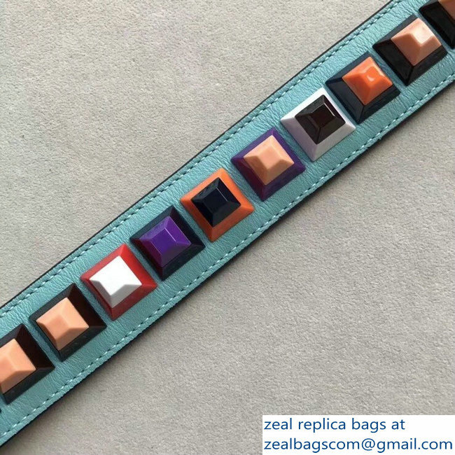 Fendi Leather Long Shoulder Strap You Studs Turquoise