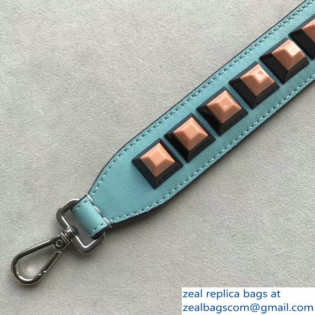 Fendi Leather Long Shoulder Strap You Studs Turquoise