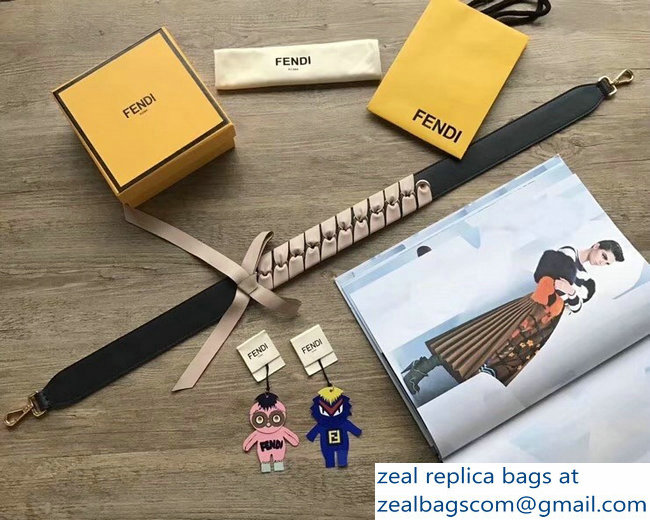 Fendi Leather Long Shoulder Strap You Threading Bow Black