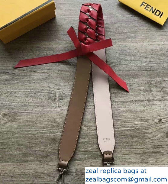 Fendi Leather Long Shoulder Strap You Threading Bow Brown