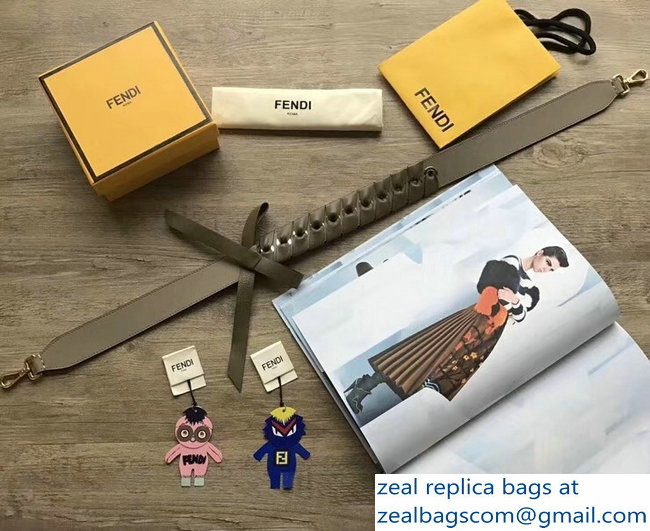 Fendi Leather Long Shoulder Strap You Threading Bow Gray